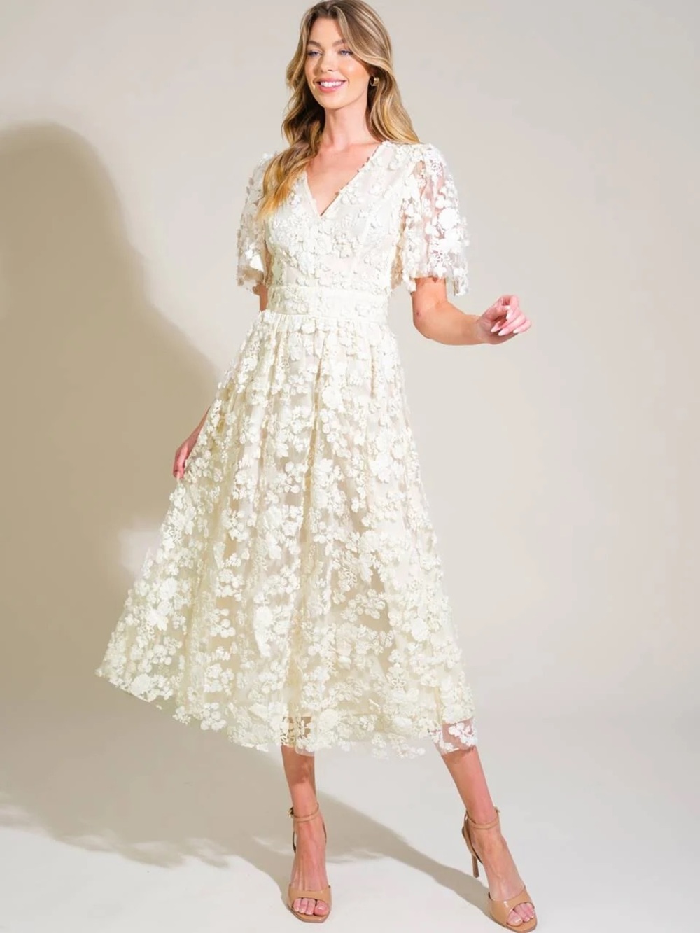 Baltic Born Ivory Floral Lace Midi Dress